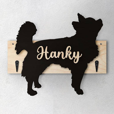 Chihuahua a Pelo Lungo- Porta guinzaglio e/o chiavi personalizzato con il nome del tuo cane