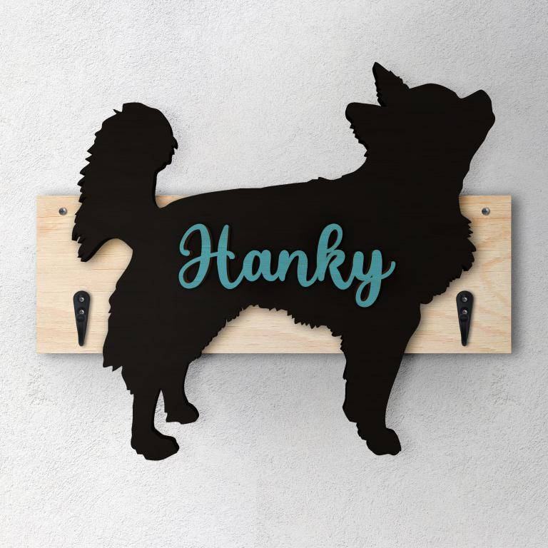 Chihuahua a Pelo Lungo- Porta guinzaglio e/o chiavi personalizzato con il nome del tuo cane