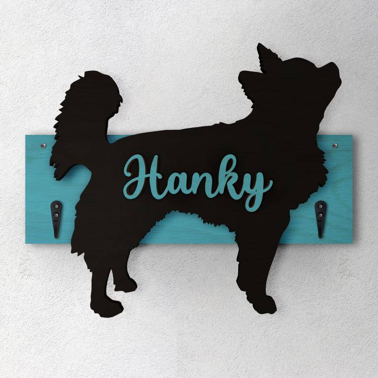 Chihuahua a Pelo Lungo- Porta guinzaglio e/o chiavi personalizzato con il nome del tuo cane