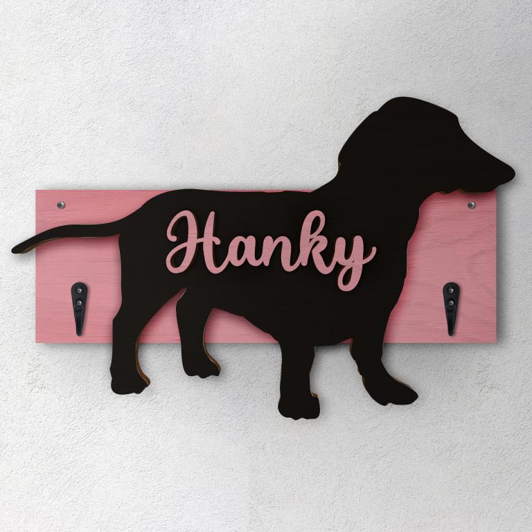 Bassotto Tedesco - Porta guinzaglio e/o chiavi personalizzato con il nome del tuo cane