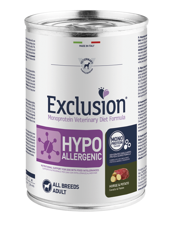 EXCLUSION Cane Hypoallergenic All Breed Cavallo e Patate 24pzX400gr