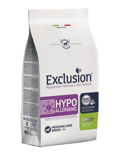 EXCLUSION Cane Hypoallergenic Medium&Large Breed Insetti e Piselli Adult 12Kg