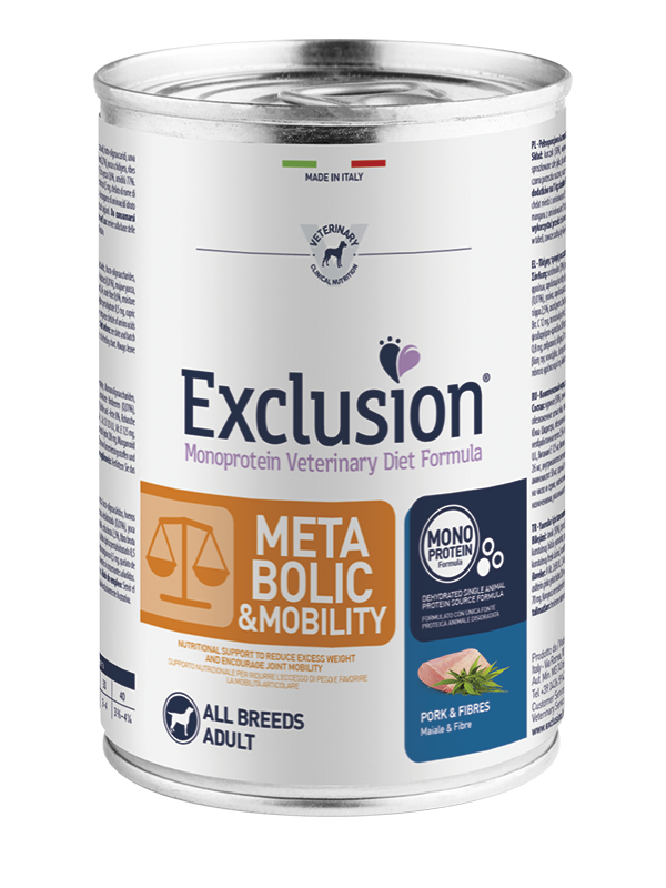 EXCLUSION Cane Metabolic & Mobility All Breed Maiale e Fibre 400gr